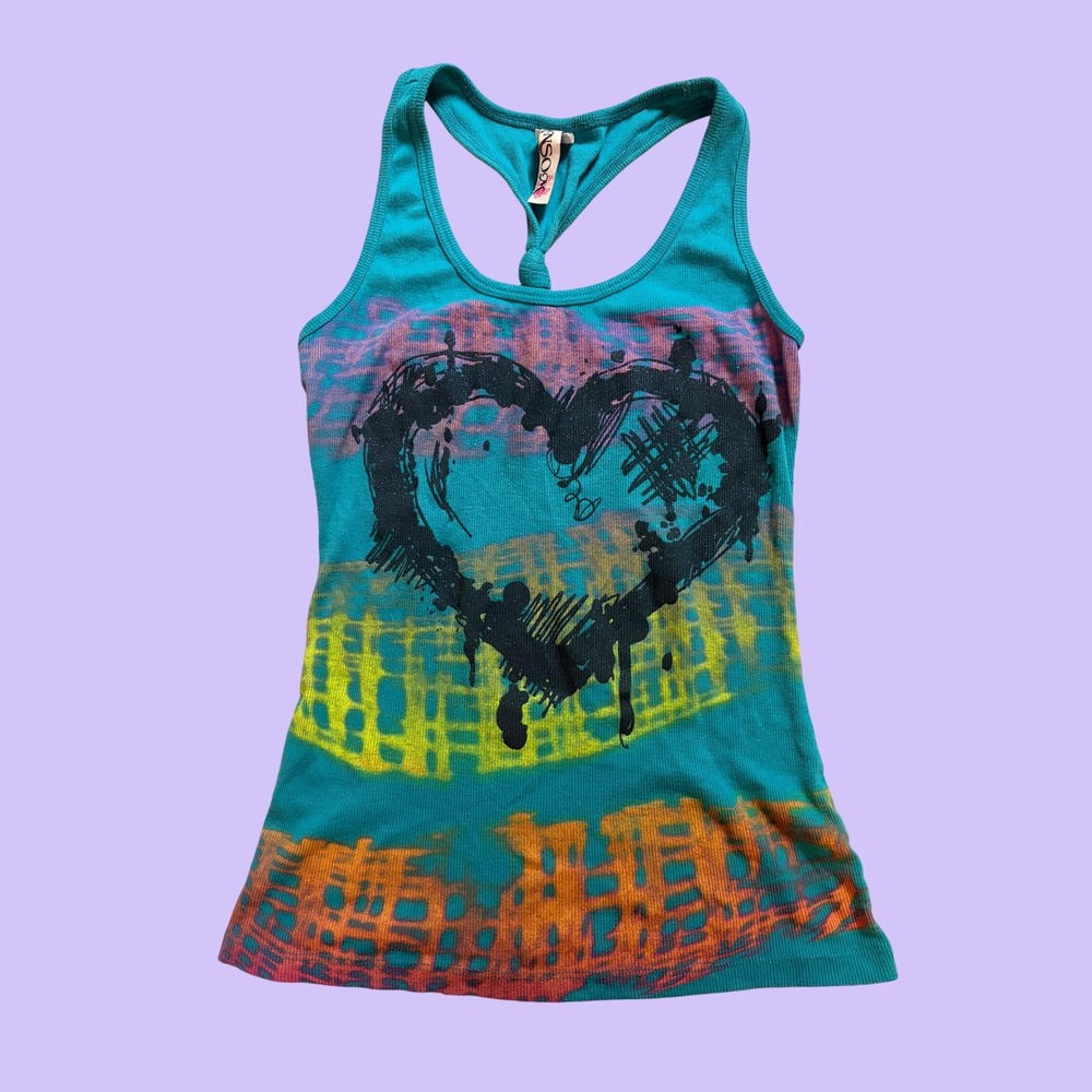 Y2K Ransom Heart Graphic Racerback Tank Top Scene Twisted Back #17